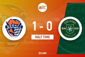 半场-青岛海牛1-0浙江队 埃朱马头槌破门梅萨乌迪错失良机