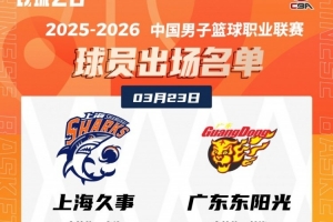 上海VS广东大名单：双方四外援 张镇麟+大王 徐杰+胡明轩各自领衔